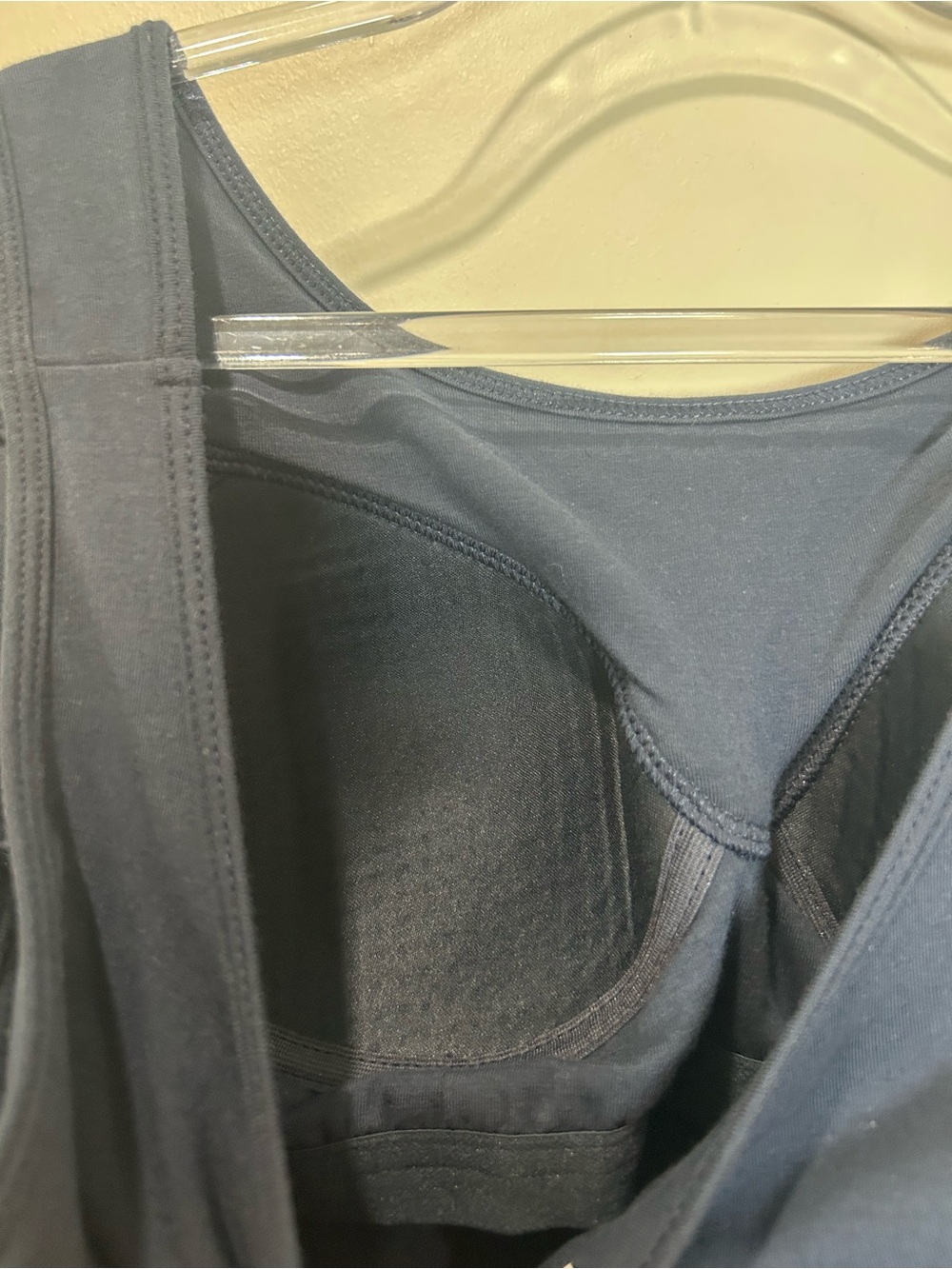 NEW Duluth Trading No-Yank Tank Top Built In Shelf Bra Women L Navy Blue Cotton - Picture 7 of 8